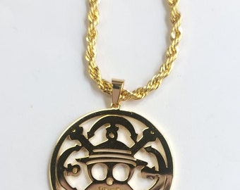 14k Gold-Plated Stainless Steel Personalized Anime Necklace - Customizable Pirate Jewelry