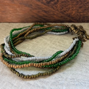 Green & bronze multi-strand bracelet