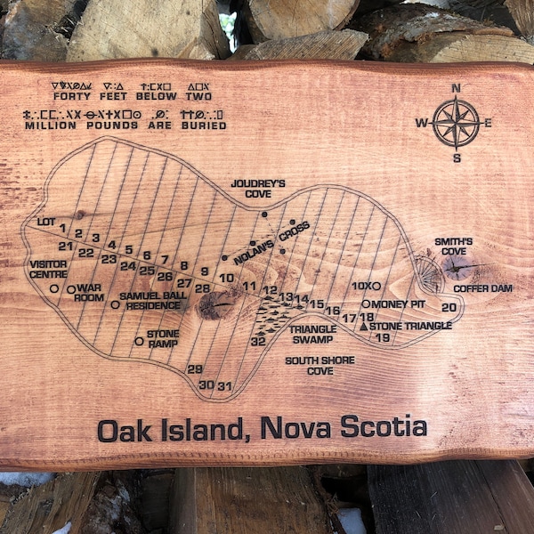 Oak Island Map - Laser Engraved