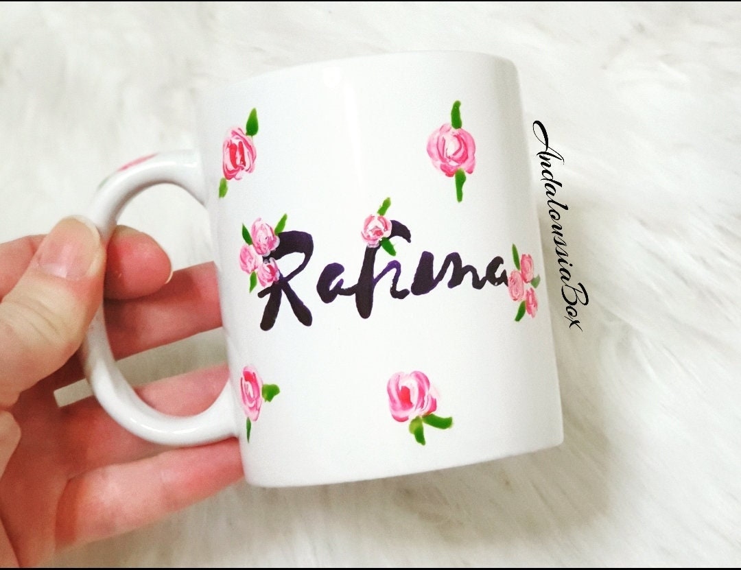 Tasse Peinte à La Main, Tasse en Porcelaine, Mug Personnalisé, Calligraphie, Cadeau Thé, A Café.