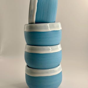 Handmade ceramic mugs, soft blue and white