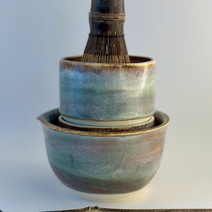 Handmade ceramic matcha tea set, toasted sage 2.0