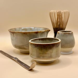 Handmade ceramic matcha tea set, toasted sage