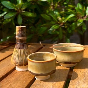 Handmade ceramic matcha tea set, turquoise and iron