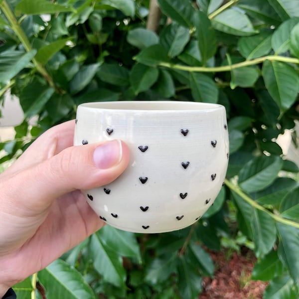 Handmade Ceramic Hug Mug with Porcelain Hearts