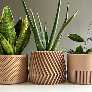 Wood Geometric Plant Pots | 3 4 6 inch planters | 3D printed | Gift set for plant people