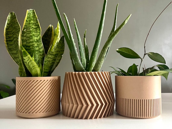 Wood Geometric Plant Pots Air Element, Earth Element, Vector 3 4 6 Inch  Planters 3D Printed 