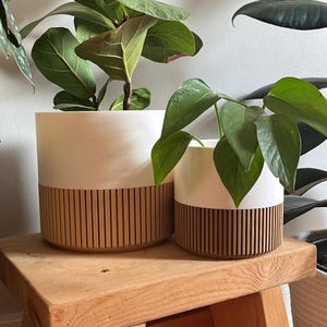 Planter in Two-toned wood & color white black pink olive green blue | Large 3D printed sustainable  plant pot