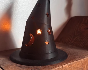 Witch/Wizard Hat LED Tealight Cover: Halloween Tabletop Decor,