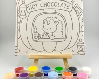 Hedgehog Hot Chocolate Painting Kit: 6-inch Canvas Art