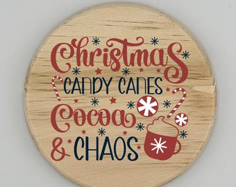 Christmas Chaos Wooden Coaster Set | Holiday Family Gift