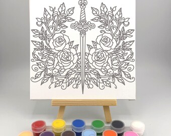 Sword and Roses Painting Kit: 6-inch Canvas Art
