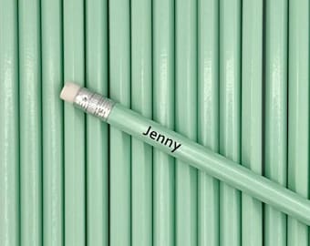 Personalized Pastel Green Pencils - Custom Engraved Gift