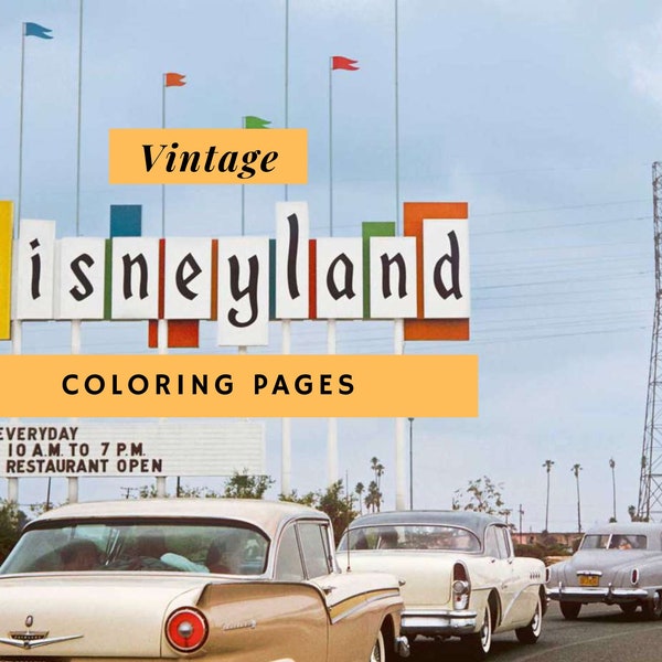 Classic Vintage Disneyland Attraction Poster Coloring Pages — Digital Download