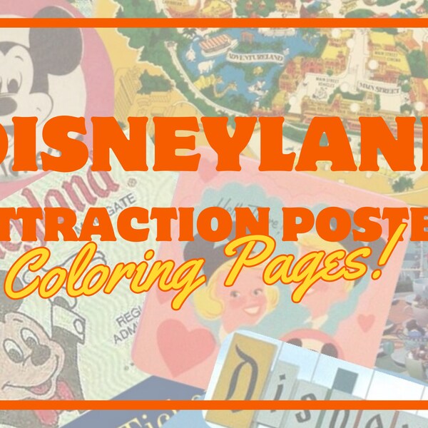 Classic Vintage Disneyland Attraction Poster Coloring Pages — Digital Download