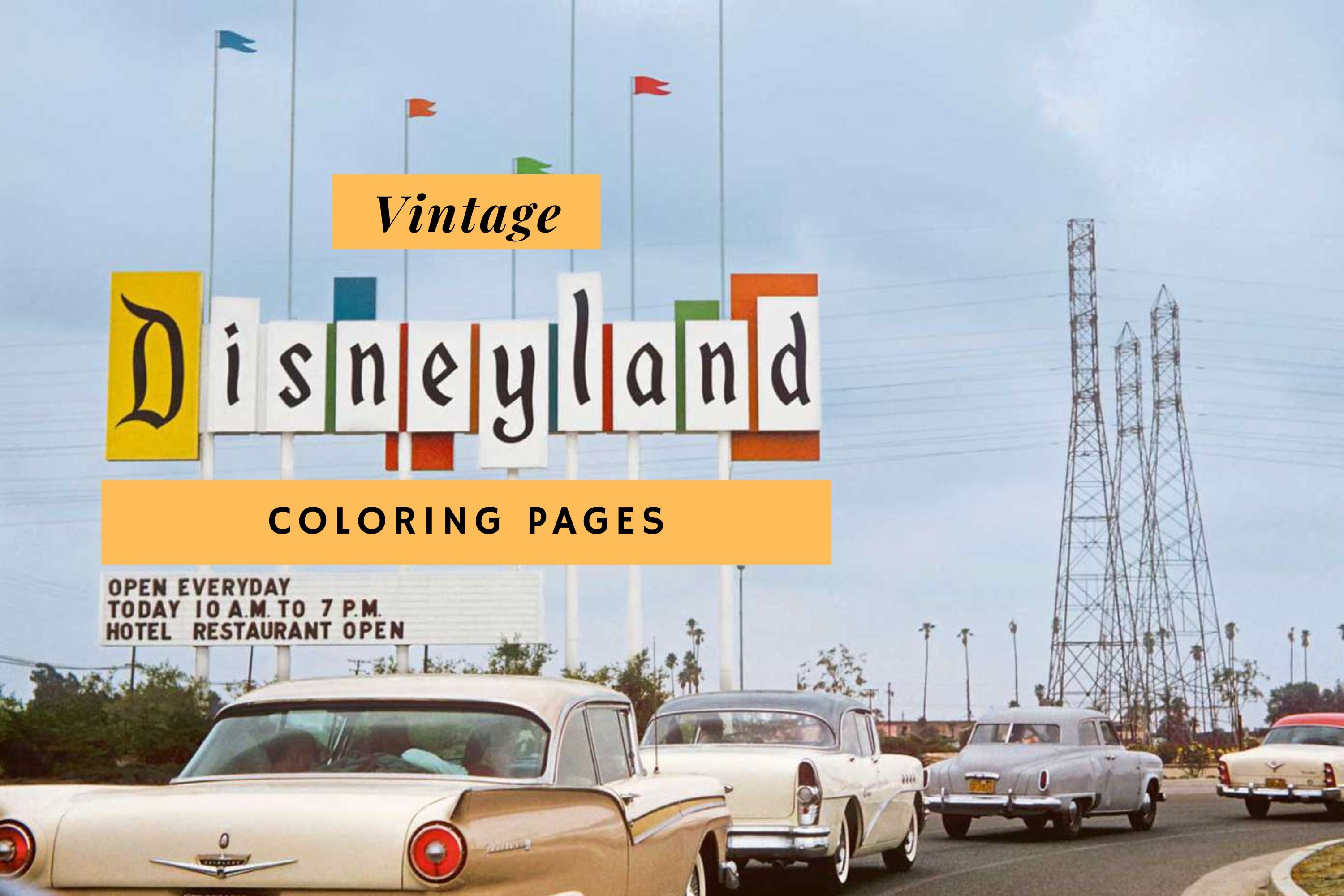 Classic Vintage Disneyland Attraction Poster Coloring Pages — Digital