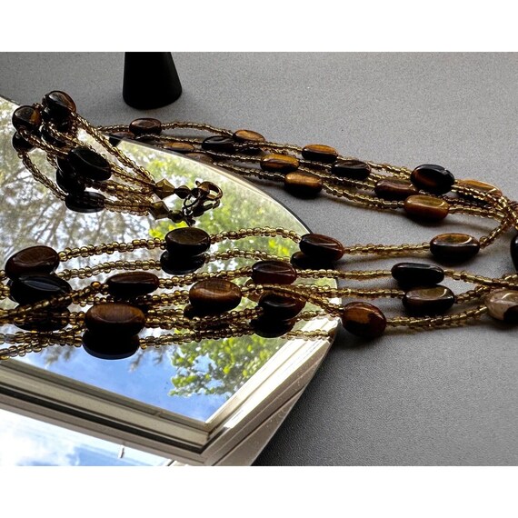 Vintage Art Glass Amber Beads Necklace 21”, woode… - image 4