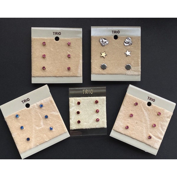 Ohrstecker kleine Ohrringe von TRIO silberfarben, rosa, blau, rot NEU 5er Set mit Etui