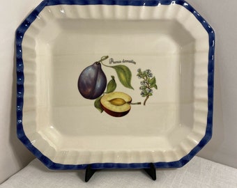 Vintage Ceramica Due Torri Ceramic Serving Platter Blue Trim “Prunus Domestica”