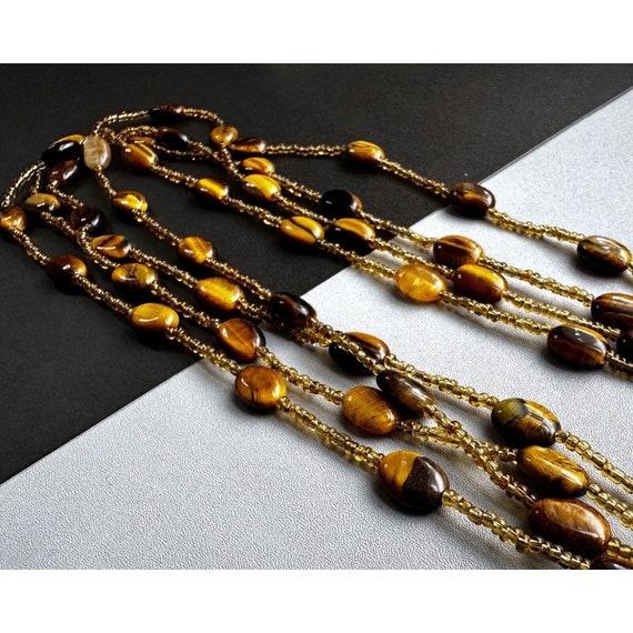 Vintage Art Glass Amber Beads Necklace 21”, woode… - image 5
