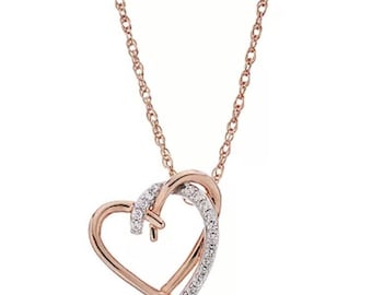 14k Rose Gold Over Silver 1/10 Carat T.W. Diamond Heart Pendant