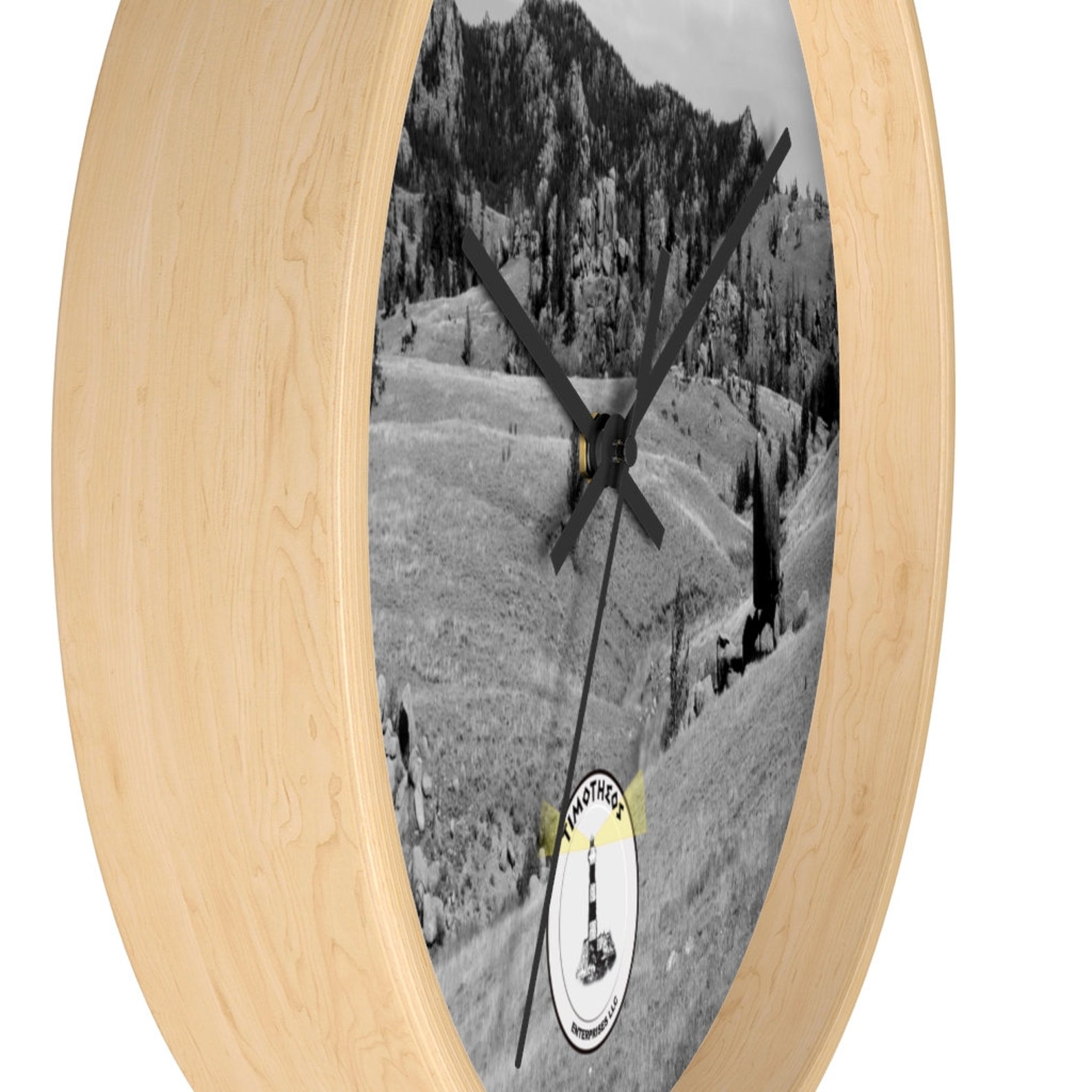 Custom Wall Clock Featuring A Beautiful B W Photograph of a Wyoming ...