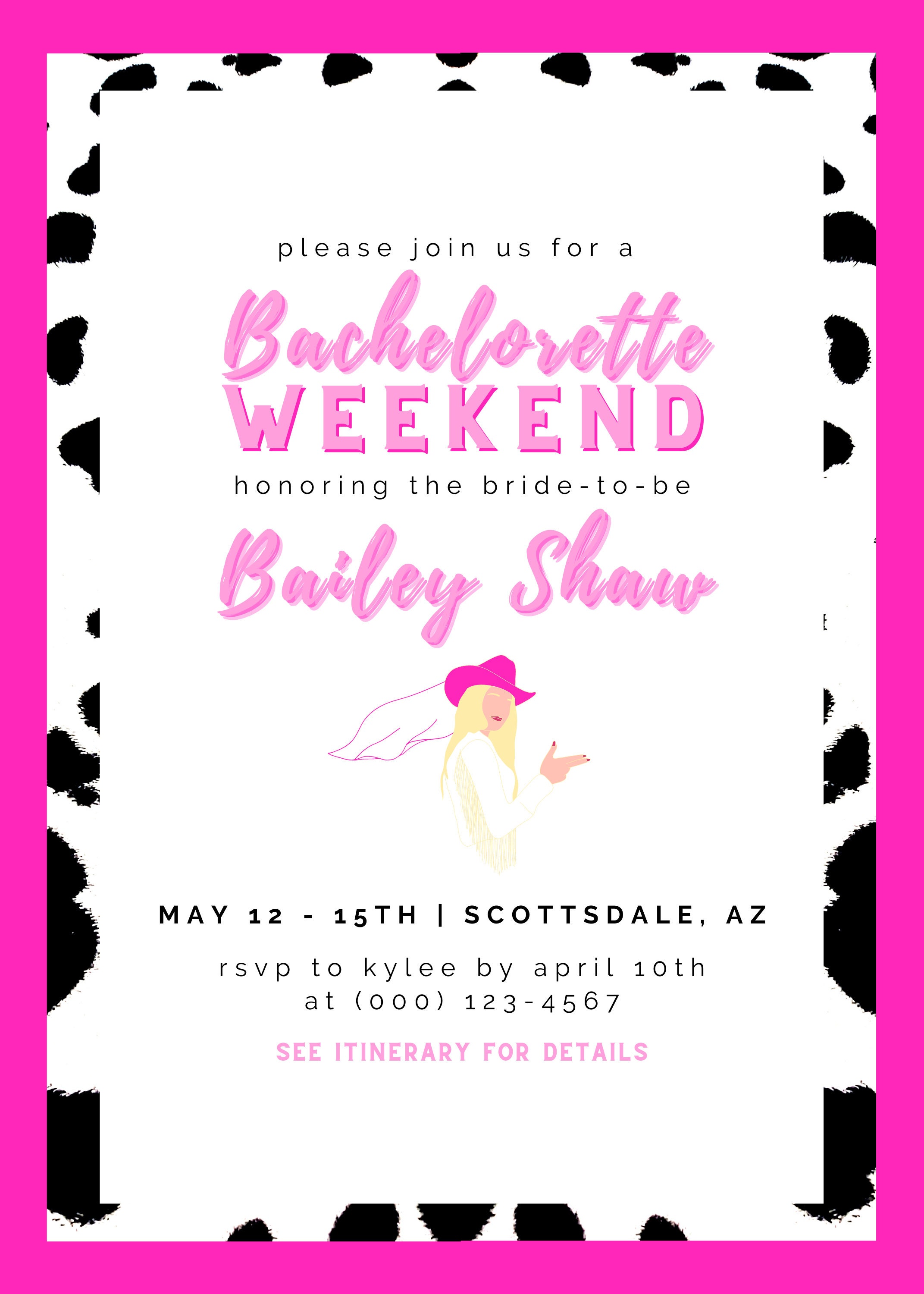 Disco Cowgirl Invitation Template Disco Cowgirl Bachelorette Invitation Itinerary Nashville Scottsdale Austin Invitation