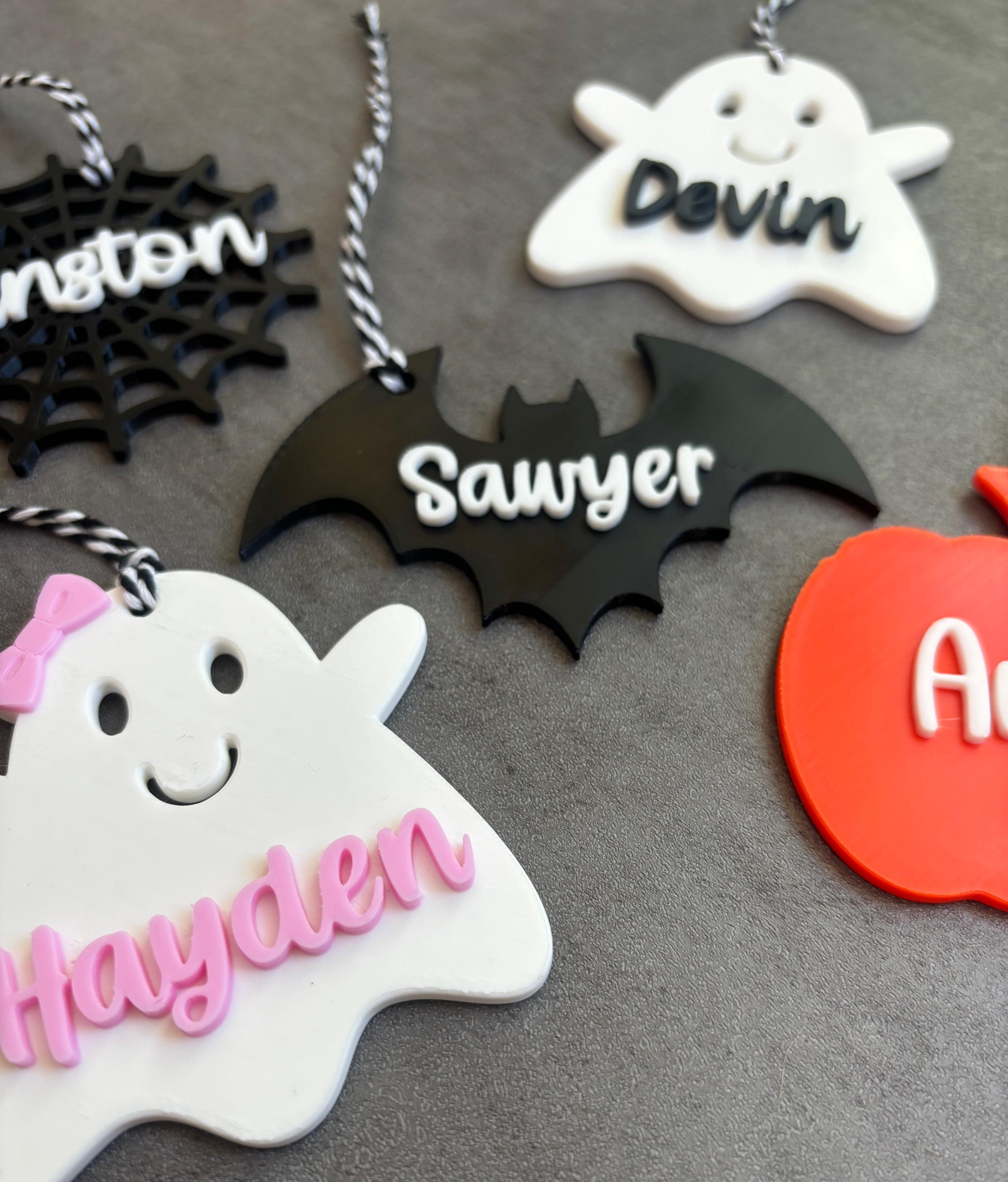 Boo Basket Tag, Personalized Ghost Name Tag, Halloween Basket Tag, Bat ...