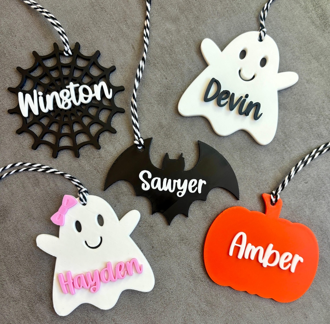 Boo Basket Tag, Personalized Ghost Name Tag, Halloween Basket Tag, Bat ...