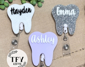 Dental Badge Reel, Dental Hygienist Gift, Dental Assistant Badge Reel, Tooth Badge Holder, Dental Office ID Holder, Graduation Gift