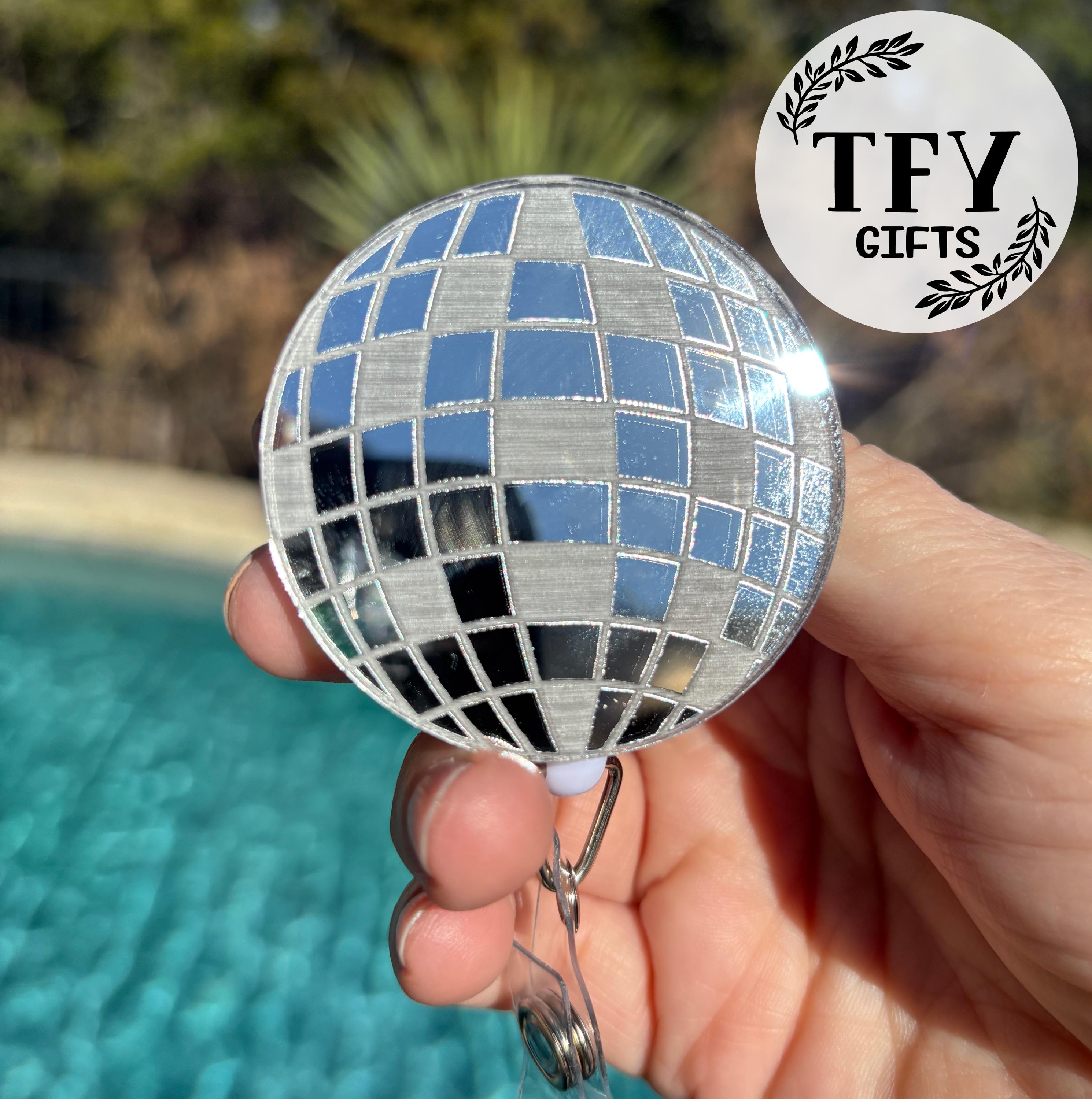 Disco Ball Badge Reel, Retro Mirror Ball Badge Holder, Teach Glitter Badge Reel, Nurse Badge Holder, Office ID Holder, Medical Gifts