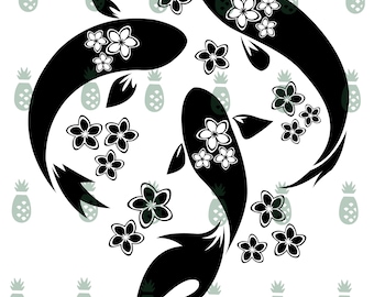 Koi Fish with Plumeria SVG