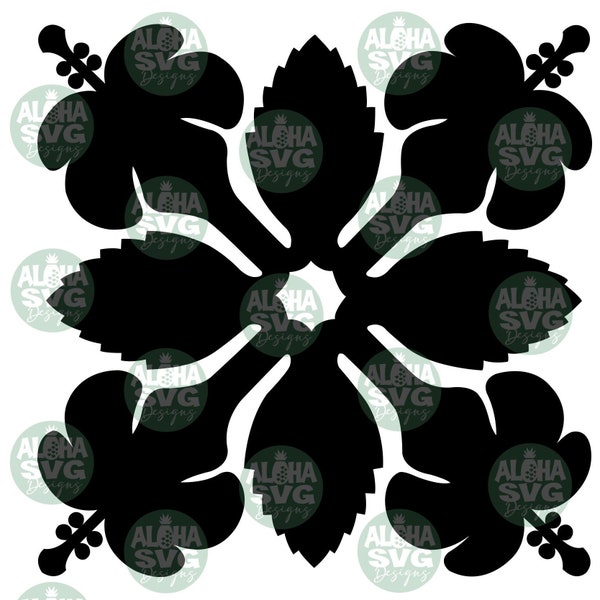 Hibiscus Hawaiian Quilt Block SVG/PDF/PNG