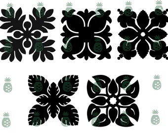 PNG** 5-Pack Hawaiian Quilt Block Digital Files