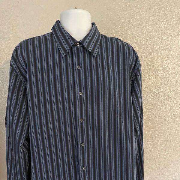 Men's XL 17 -17 1/2 Long Sleeve Blue Striped No Iron Dress Shirt