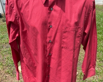Van Heusen Large Red Satin Striped Long Sleeve Shirt with Front Pocket