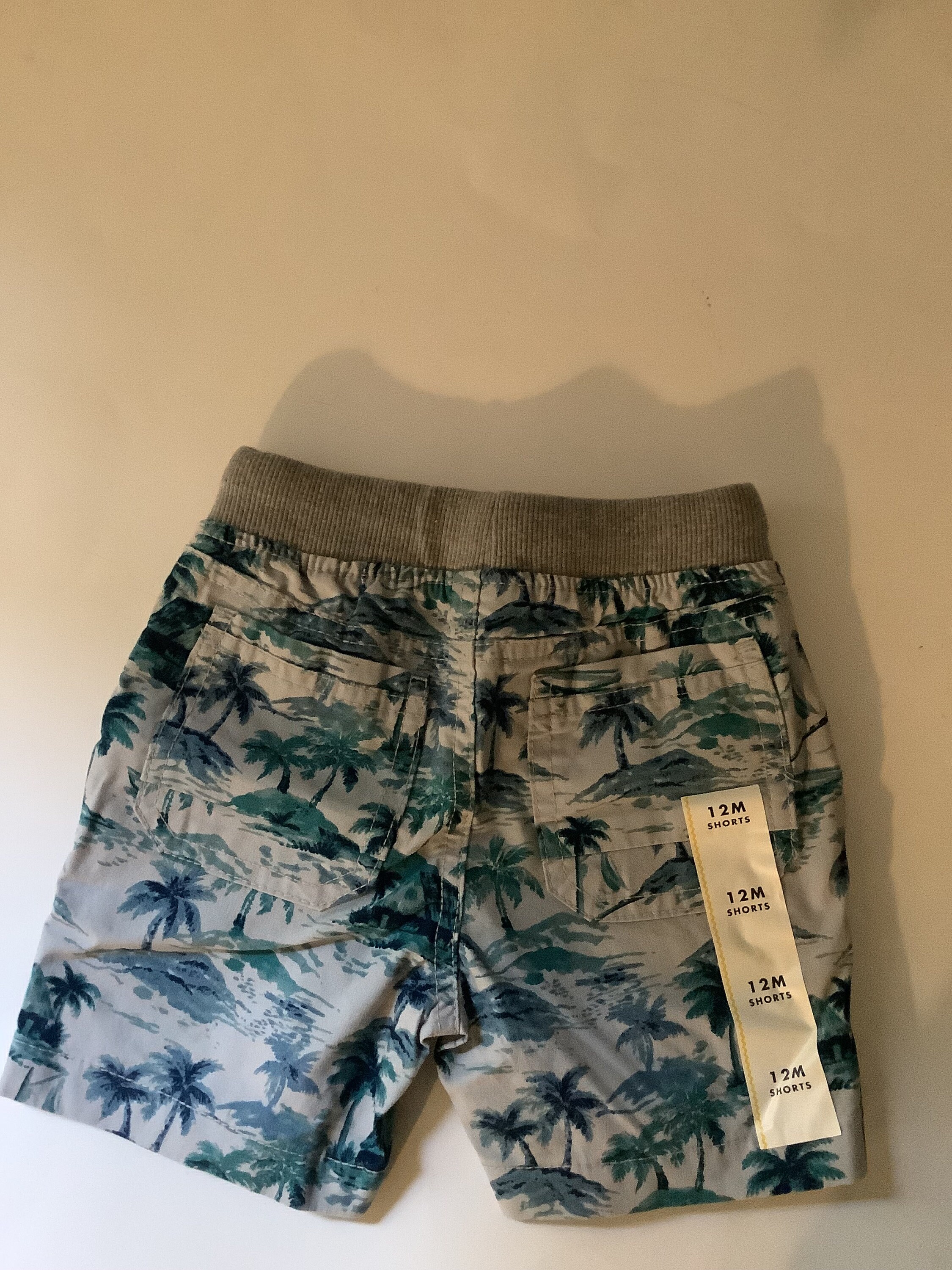 Boys Blue Tropical Print Shorts: 12 Month Cotton with Elastic Waist