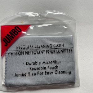 One Jumbo Eyeglass Grey Cleaning Durable Microfiber Cloth With Reusable Pouch