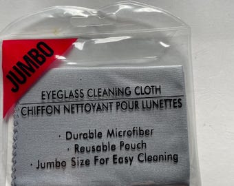 One Jumbo Eyeglass Grey Cleaning Durable Microfiber Cloth With Reusable Pouch