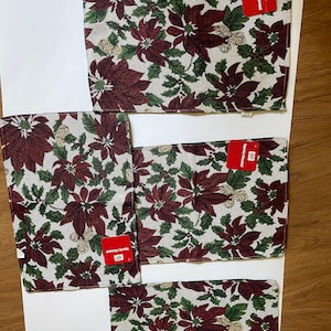 Four Christmas House Tapestry Poinsettia Place Mats