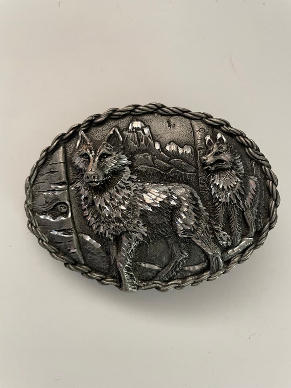 Three D Metal Belt Buckle Wolves In The Woods