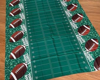 Green Cloth Football Touch Down Rectangular Tablecloth Size 82 Inches X 56 Inches