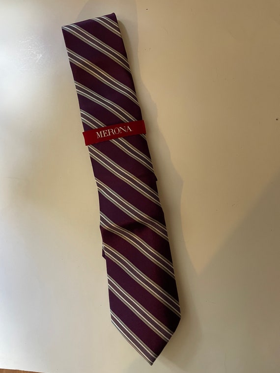 Merona Men's 100 % Silk Purple Striped Tie - image 1