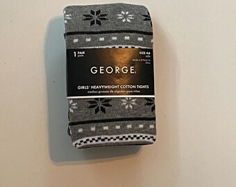 Med Heather Grey Girl's Size 4-6 Heavyweight Cotton Tights With Pattern