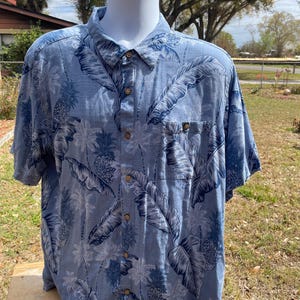 Men's XXL Campia Blue Rayon Short Sleeve Pineapple Button Pocket Shirt