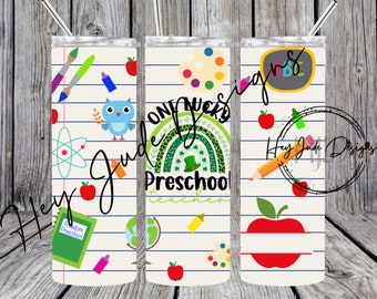 20 oz voorschoolse leraar papier Tumbler Wrap PNG voor sublimatie, digitale sublimatie PNG, voor jongens, voor meisjes, mager tuimelaar ontwerp