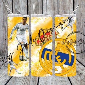 Vaso de fútbol del Real Madrid de 20 oz PNG para sublimación, sublimación digital PNG, para niños, para niñas, diseño de vaso delgado