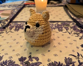 Crochet golden Beige and White Dog Plush 4.5 inch tall