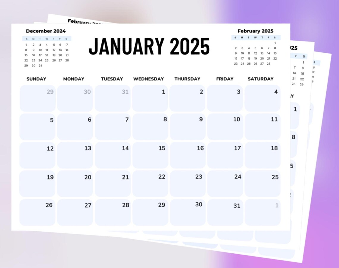 2025 Minimalist Printable Monthly Calendar Template INSTANT DOWNLOAD