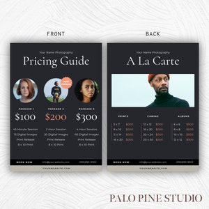 Dark, Modern Photography Pricing Guide, Photography Price Sheet, Photography Price List, Fully Customizable, Editable Photoshop Template